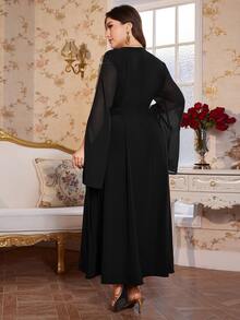 Reflora Plus Size Women V-Neck Casual Party Dress - Black - View 10