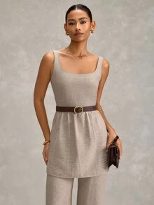 RueChic Women Two Pieces Outfits Tops And Wide Leg Pant Suit Sets - Brown - View 10