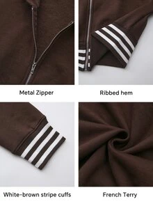 Fluxe Hooded Zip-Up Long Sleeve Striped Solid Color Sports Sweatshirt - Burgundy - View 4