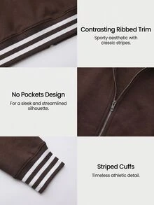 Fluxe Hooded Zip-Up Long Sleeve Striped Solid Color Sports Sweatshirt - Burgundy - View 12