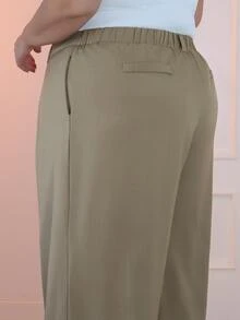 Pretty and Ole 大码女式阔腿裤，纯杏色，款式优雅，时尚通勤和办公室穿着 - 卡其色 - 查看 4