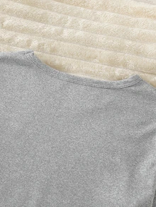 SHEIN Girls' Simple Fashion Letter Print Long Sleeve Top + Plaid Long Pants 4-Piece Loungewear Set - Grey - View 7