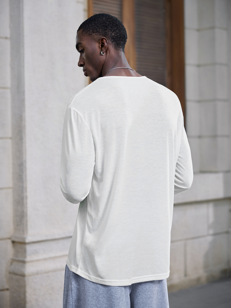 Mainfolk Men's Off-White Button Half-Placket Long Sleeve Casual T-Shirt Vacation Holiday Autumn Halloween Winter Party Autumn - White - View 7