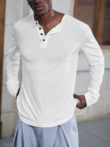 Mainfolk Men's Off-White Button Half-Placket Long Sleeve Casual T-Shirt Vacation Holiday Autumn Halloween Winter Party Autumn - White - View 6