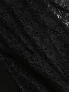 Elamini 女款春夏黑色不對稱鏤空蕾絲拼接西裝裙，修身中長版 - 黑色 - 查看 7