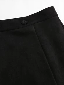 Elamini 女款春夏黑色不對稱鏤空蕾絲拼接西裝裙，修身中長版 - 黑色 - 查看 5