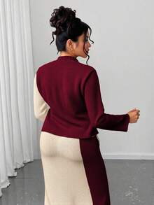 Elenzga Christmas Plus Size Women Fashionable Casual Colorblock Sweater & Skirt Set Winter - Multicolor - View 2