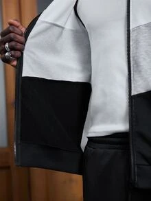 Mainfolk 男士 2 件組針織拼色拼接長袖連帽衛衣套裝，街頭風，抓絨，寬鬆套頭衫，萬聖節冬季派對秋季 - 彩色 - 查看 9