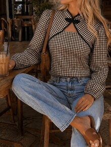 Serisse Women's Plaid Colorblock Casual Versatile Daily Commute Shirt - Brown - View 7