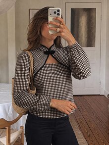 Serisse Women's Plaid Colorblock Casual Versatile Daily Commute Shirt - Brown - View 2