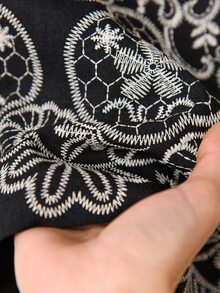 Rusticease Winter Fall Middle-Aged Women's Button Half-Placket Shirt And Embroidered Pants Set Formal Going Out Black Autumn Casual Granny 2 Pieces Set Woman - Black - View 8