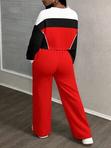 Slaydiva Plus Size Street Style Cowboy Baggy 2 Pieces Set Racing Pattern Sweatshirt Bottoms College Style Outfit Autumn Vacation Birthday Black Red - Multicolor - View 2