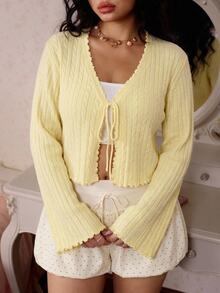 CovetEZ Plus Size Women Solid Color Casual Cute Kawaii Versatile Daily Wear Cardigan Back-To-School Office Formal Club Formal Butter Yellow Autumn Winter - Light Yellow - View 4