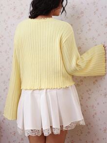 CovetEZ Plus Size Women Solid Color Casual Cute Kawaii Versatile Daily Wear Cardigan Back-To-School Office Formal Club Formal Butter Yellow Autumn Winter - Light Yellow - View 2