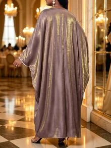 Fleurora Plus Size Elegant Luxury Faux Pearl Decor Dress - Dusty Pink - View 2