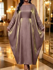 Fleurora Plus Size Elegant Luxury Faux Pearl Decor Dress - Dusty Pink - View 4
