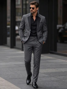 Manfinity Bizformal Men's Mature Casual Daily Versatile Colorblock Lapel Neck Jacket And Pants Suit Set - Multicolor - View 7