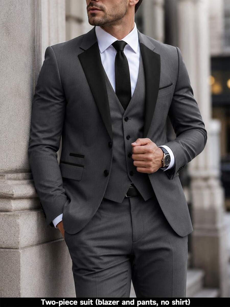 Manfinity Bizformal Men's Mature Casual Daily Versatile Colorblock Lapel Neck Jacket And Pants Suit Set - Multicolor - View 1