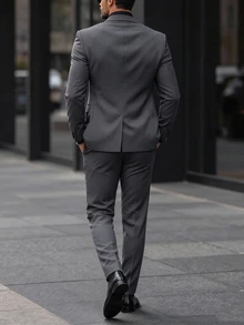 Manfinity Bizformal Men's Mature Casual Daily Versatile Colorblock Lapel Neck Jacket And Pants Suit Set - Multicolor - View 2
