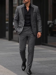 Manfinity Bizformal Men's Mature Casual Daily Versatile Colorblock Lapel Neck Jacket And Pants Suit Set - Multicolor - View 5