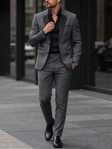 Manfinity Bizformal Men's Mature Casual Daily Versatile Colorblock Lapel Neck Jacket And Pants Suit Set - Multicolor - View 4