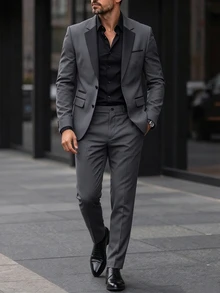 Manfinity Bizformal Men's Mature Casual Daily Versatile Colorblock Lapel Neck Jacket And Pants Suit Set - Multicolor - View 8