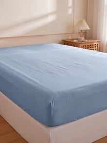 HONEYMOON 1pc Solid Color Soft Fitted Sheet 100% Polyester Fabric Lightweight Cloud-Like Touch Bedding Mattress Cover, Elastic Band Around, Suitable For 9-12 Inch Depth Mattress, Soft Breathable Machine Washable, Shrink-Resistant, Colorfast, All-Season Use, Different Sizes Suitable For Home And Dorm, Back To School Dorm Essential, Light Blue - Dusty Blue - View 9