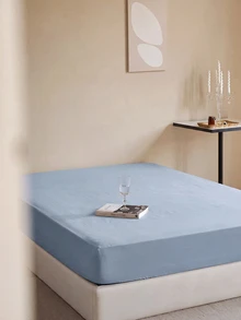 HONEYMOON 1pc Solid Color Soft Fitted Sheet 100% Polyester Fabric Lightweight Cloud-Like Touch Bedding Mattress Cover, Elastic Band Around, Suitable For 9-12 Inch Depth Mattress, Soft Breathable Machine Washable, Shrink-Resistant, Colorfast, All-Season Use, Different Sizes Suitable For Home And Dorm, Back To School Dorm Essential, Light Blue - Dusty Blue - View 7