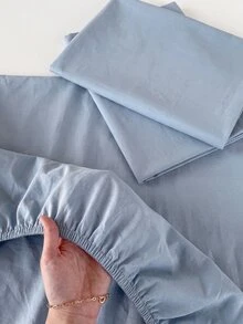 HONEYMOON 1pc Solid Color Soft Fitted Sheet 100% Polyester Fabric Lightweight Cloud-Like Touch Bedding Mattress Cover, Elastic Band Around, Suitable For 9-12 Inch Depth Mattress, Soft Breathable Machine Washable, Shrink-Resistant, Colorfast, All-Season Use, Different Sizes Suitable For Home And Dorm, Back To School Dorm Essential, Light Blue - Dusty Blue - View 6