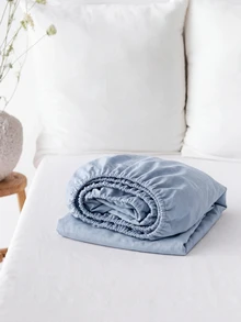 HONEYMOON 1pc Solid Color Soft Fitted Sheet 100% Polyester Fabric Lightweight Cloud-Like Touch Bedding Mattress Cover, Elastic Band Around, Suitable For 9-12 Inch Depth Mattress, Soft Breathable Machine Washable, Shrink-Resistant, Colorfast, All-Season Use, Different Sizes Suitable For Home And Dorm, Back To School Dorm Essential, Light Blue - Dusty Blue - View 8