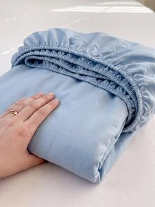 HONEYMOON 1pc Solid Color Soft Fitted Sheet 100% Polyester Fabric Lightweight Cloud-Like Touch Bedding Mattress Cover, Elastic Band Around, Suitable For 9-12 Inch Depth Mattress, Soft Breathable Machine Washable, Shrink-Resistant, Colorfast, All-Season Use, Different Sizes Suitable For Home And Dorm, Back To School Dorm Essential, Light Blue - Dusty Blue - View 1