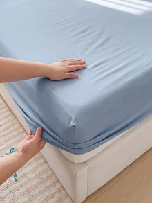 HONEYMOON 1pc Solid Color Soft Fitted Sheet 100% Polyester Fabric Lightweight Cloud-Like Touch Bedding Mattress Cover, Elastic Band Around, Suitable For 9-12 Inch Depth Mattress, Soft Breathable Machine Washable, Shrink-Resistant, Colorfast, All-Season Use, Different Sizes Suitable For Home And Dorm, Back To School Dorm Essential, Light Blue - Dusty Blue - View 10