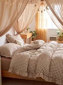 Black, Pink, Green, Blue Plaid Pattern Duvet Cover Set - Soft Double-Layer Brushed Bedding Set, Suitable For Girls And Adults, Zipper Closure, 3 Pieces Set, Includes 1 Duvet Cover (90" X 90") And 2 Pillow Shams, Comforter Not Included - Camel - View 8