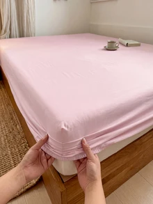 HONEYMOON 1pc Soft Comfortable Solid Color Fitted Sheet, Bed Cover Protector, Lightweight Breathable, 9.84 Inch/25cm Deep Pocket, Machine Washable, Fits All Bed Sizes, Suitable For Dorms And Guest Rooms (Pillowcases Not Included), Back To School Dorm Essentials, Bedding, Light Pink - Baby Pink - View 5