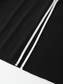 SHEIN CURVE+ 大尺碼女款通勤時尚拼色設計黑白拼接直筒長褲 秋季 - 黑與白 - 查看 5