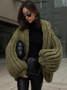 Balvessa Women's Casual Hooded Cardigan, Autumn/Winter - Army Green - View 3