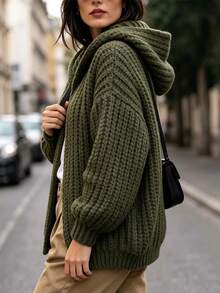 Balvessa Women's Casual Hooded Cardigan, Autumn/Winter - Army Green - View 6