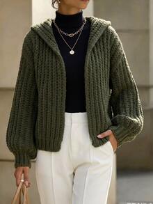 Balvessa Women's Casual Hooded Cardigan, Autumn/Winter - Army Green - View 1