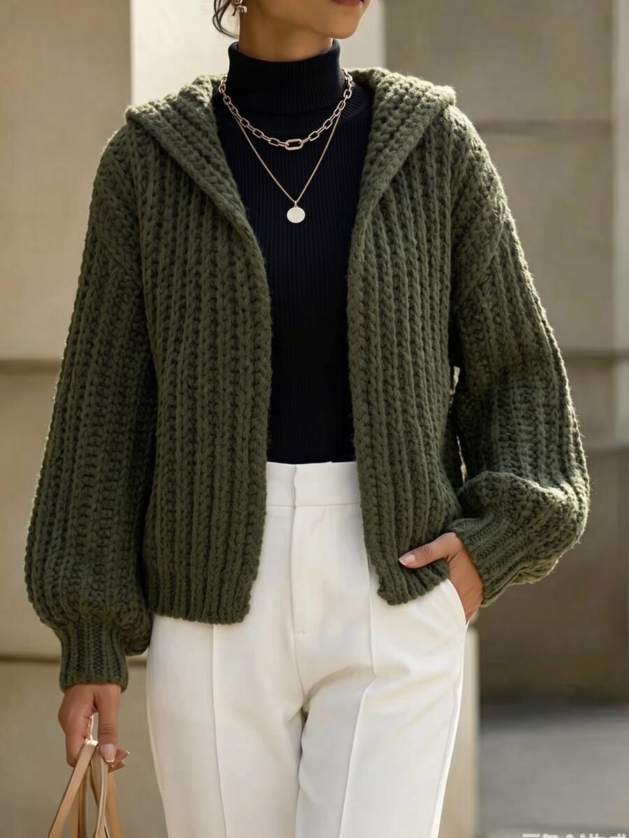 Balvessa Women's Casual Hooded Cardigan, Autumn/Winter - Army Green - View 1