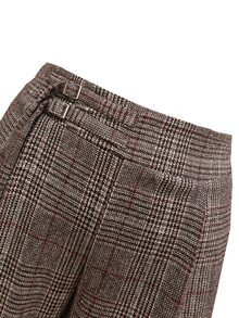 GlowEve CURVE Plus Size Women's Autumn/Winter Brown Plaid Fabric Side Waist Metal Buckle Design Minimalist Straight Leg Pants, Suitable For Commuting, Work, Shopping And Daily Wear - Multicolor - View 6