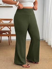 Enliva Plus Size Women's Solid Color Casual Versatile Everyday Long Pants - Army Green - View 8