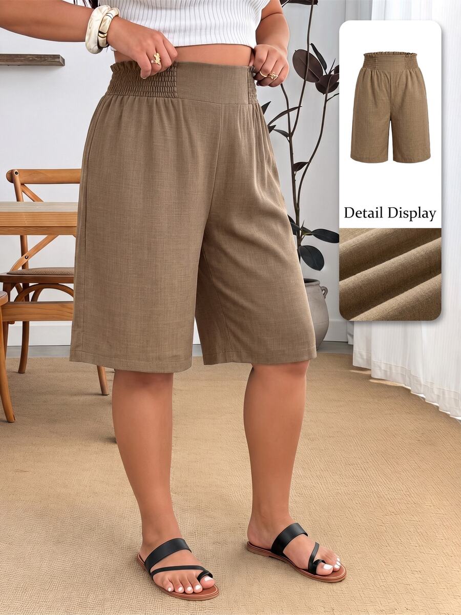 Enliva Plus Size Elastic Waist Woven Casual Six-Point Shorts