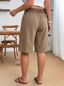 Enliva 大尺碼彈性腰梭織休閒六分短褲 - 摩卡棕 - 查看 3