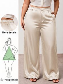 Enliva Plus-Size Women's Wrinkle-Resistant Satin Straight-Leg Loose-Fitting Pants, Perfect For Valentine's Day, Suitable For Pear-Shaped Figures, Brown Satin Pants, Summer Style. - Apricot - View 2