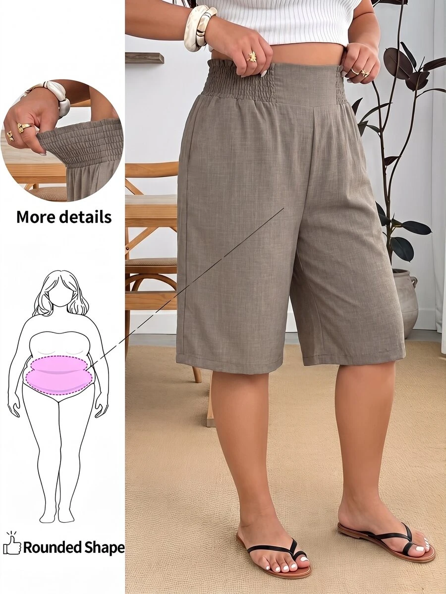 Enliva Plus Size Elastic Waist Woven Casual Six-Point Shorts