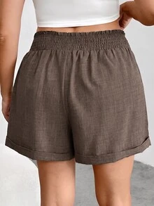 Enliva 2026 Spring/Summer Elastic Waist Plus Size Shorts, Suitable For Casual Baggy Traditional Outings, Vacation, Commuting Formal Beach Brown - Brown - View 3