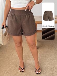Enliva 2026 Spring/Summer Elastic Waist Plus Size Shorts, Suitable For Casual Baggy Traditional Outings, Vacation, Commuting Formal Beach Brown - Brown - View 10