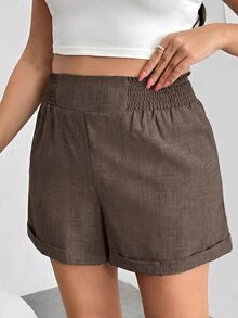 Enliva 2026 Spring/Summer Elastic Waist Plus Size Shorts, Suitable For Casual Baggy Traditional Outings, Vacation, Commuting Formal Beach Brown - Brown - View 4