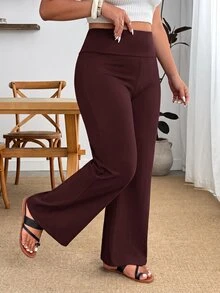 Enliva Plus Size Wide Waistband Flare Leg Pants - Red Violet - View 7