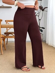 Enliva Plus Size Wide Waistband Flare Leg Pants - Red Violet - View 8